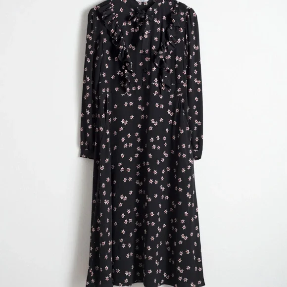 & OTHER STORIES FLORAL PRINTED RUFFLE BIB MIDI DRESS - Picture 4 of 15